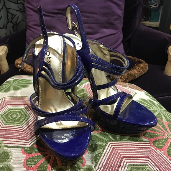 BEBE cobalt blue patent strappy heels 6 - Picture 1 of 6